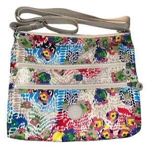 KIPLING  Alvar Multi-Color Floral Two Compartments Nylon Crossbody Bag